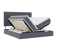 Qnhdfrt Lit capitonné 200 x 200 cm avec coffre de lit et matelas, lit empereur en velours gris foncé, lit de rangement hydraulique avec sommier à lattes, cadre en métal stable pour chambre moderne