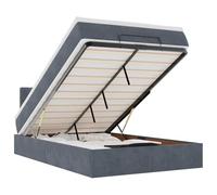 Qnhdfrt Lit capitonné avec coffre de lit 120 x 190 cm, lit ottoman en velours gris foncé, avec matelas à ressorts ensachés et surmatelas, mécanisme de levage hydraulique pour espace de rangement