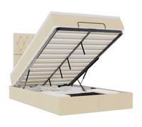 Qnhdfrt Lit capitonné avec espace de rangement 120 x 190 cm, lit ottoman avec matelas à ressorts ensachés et surmatelas, mécanisme de levage hydraulique, housse en tissu, crème, charge maximale de 280