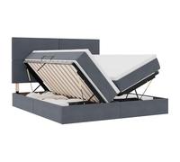 Qnhdfrt Lit capitonné avec espace de rangement 200 x 200 cm, lit avec coffre de lit et matelas, lit double hydraulique King Size en velours, sommier à lattes inclus, gris foncé