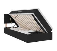 Qnhdfrt Lit capitonné avec espace de rangement 90 x 190 cm, coffre de lit hydraulique, matelas et surmatelas inclus, lit simple noir avec sommier à lattes et tête de lit, cadre en métal solide et