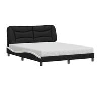 Qnhdfrt Lit capitonné Hvar 160 x 200 cm avec matelas en mousse, lit double en cuir synthétique noir et blanc, avec sommier à lattes et tête de lit, design ondulé