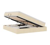 Qnhdfrt Lit Coffre 180x200 cm avec Matelas et Surmatelas, Lit Double Adulte Crème en Polyester avec Sommier à Lattes et Rangement Hydraulique Latéral pour Chambre Moderne