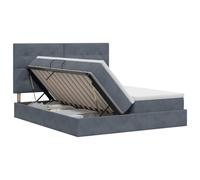 Qnhdfrt Lit Coffre 200x200 cm Velours Gris Foncé avec Matelas et Surmatelas | Optimisez l'espace de votre chambre avec un cadre en métal robuste, un vérin hydraulique et une tête de lit douce en velours.