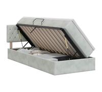 Qnhdfrt Lit Coffre 90x190 Gris Clair Velours avec Matelas et surmatelas | Optimisez votre chambre à coucher avec ce lit complet 1 place doté d'un coffre hydraulique et d'un confort moelleux.