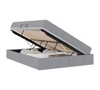 Qnhdfrt Lit coffre avec matelas 140 x 190 cm, lit rembourré avec mécanisme de levage hydraulique et espace de rangement, cadre en métal, gris clair, ensemble de lit moderne pour chambre à coucher