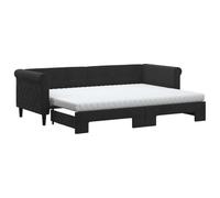 Qnhdfrt Lit de jour extensible 2 en 1 avec 2 matelas en mousse 80 x 200 cm, canapé lit en velours avec sommier à lattes pour chambre d'amis, salon, noir, design moderne
