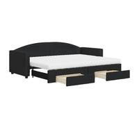 Qnhdfrt Lit de jour extensible 80 x 200 cm, canapé-lit 2 en 1 avec 2 tiroirs, lit d'appoint avec 2 matelas en mousse, lit fonctionnel pour salon et chambre à coucher, tissu, noir