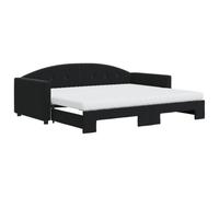 Qnhdfrt Lit de jour extensible 90 x 190 cm avec 2 matelas en mousse, canapé-lit 2 en 1 et lit d'appoint, cadre de lit avec sommier à lattes, velours noir