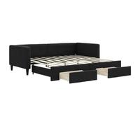 Qnhdfrt Lit de jour extensible 90 x 190 cm noir - Canapé-lit 2 en 1 avec 2 tiroirs de lit - Chaise longue multifonction en tissu et bois pour salon et chambre à coucher