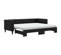Qnhdfrt Lit de jour extensible avec 2 matelas en mousse 80 x 200 cm, canapé-lit 2 en 1 en tissu, lit d'appoint peu encombrant pour salon et chambre d'amis, noir