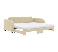 Qnhdfrt Lit de jour extensible, canapé-lit avec 2 matelas en mousse, lit d'appoint 2 en 1 en tissu, crème, 100 x 200 cm, cadre en bois et métal solide pour salon et chambre d'amis