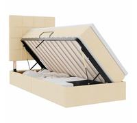 Qnhdfrt Lit de rangement 100 x 200 cm, lit simple avec coffre hydraulique, matelas et surmatelas, lit rembourré aspect cuir synthétique, couleur crème, cadre en métal solide