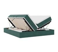 Qnhdfrt Lit de rangement 180 x 200 cm avec matelas, lit rembourré en velours vert foncé, lit hydraulique avec grand coffre de lit, cadre en métal solide avec sommier à lattes, super king size