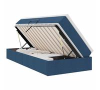 Qnhdfrt Lit de rangement avec matelas 100 x 200 cm, lit simple avec coffre hydraulique, surmatelas et matelas à ressorts ensachés, lit rembourré bleu, cadre en métal solide