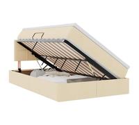 Qnhdfrt Lit de rangement avec matelas 120 x 190 cm, lit capitonné avec coffre hydraulique, sommier à lattes et surmatelas, matériau en bois, meubles de chambre modernes, crème