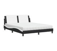 Qnhdfrt Lit double avec matelas Zadar 160 x 200 cm - Lit capitonné noir et blanc en cuir synthétique - Cadre de lit moderne avec design ondulé et matelas en mousse (H2/H3)