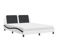 Qnhdfrt Lit double capitonné, 160 x 200 cm, avec matelas en mousse (H2/H3), cadre de lit en cuir synthétique avec sommier à lattes, design ondulé moderne, lit pour chambre à coucher, blanc et noir