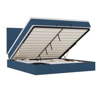 Qnhdfrt Lit ottoman 160 x 200 cm, lit rembourré avec coffre de lit et mécanisme de levage hydraulique, avec matelas à ressorts ensachés et surmatelas, housse en tissu, couleur bleue