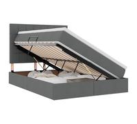 Qnhdfrt Lit rembourré 140 x 190 cm avec coffre de lit, lit de rangement avec élévation latérale hydraulique, matelas et surmatelas inclus, lit fonctionnel gris foncé en polyester
