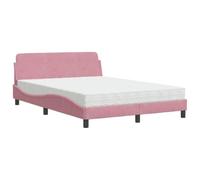 Qnhdfrt Lit rembourré Dover 140 x 190 cm rose avec matelas, lit en velours avec sommier à lattes, matelas en mousse H2/H3, réversible, design élégant ondulé, lit pour chambre à coucher