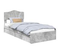 Qnhdfrt Lit simple 70 x 190 cm avec tiroir, cadre de lit en bois gris béton, lit d'appoint avec sommier à lattes et tête de lit, meuble peu encombrant