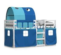 Qnhdfrt Lit superposé avec rideaux, 80 x 200 cm, lit pour enfant en pin massif, lit de jeu avec protection anti-chute et échelle, blanc, lit mezzanine peu encombrant pour enfants à partir de 6 ans