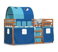 Qnhdfrt Lit superposé avec rideaux 80 x 200 cm, lit pour enfant en pin massif, lit de jeu avec tunnel et échelle, lit mezzanine stable pour chambre d'enfant, marron ciré