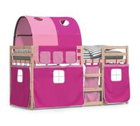Qnhdfrt Lit superposé avec rideaux, rose, 90 x 190 cm, lit de jeu en pin massif, lit pour enfant avec protection anti-chute et échelle pour chambre d'enfant, lit mezzanine robuste, non traité
