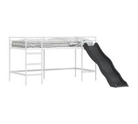 Qnhdfrt Lit Superposé avec Toboggan Acier Blanc Anthracite 100x200 cm | Lit mezzanine bas en métal pour chambre d'enfant, structure compacte avec rampe de glisse et espace de jeu au sol.