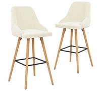 Qnhdfrt Lot de 2 Chaises de Bar Crème en Velours - Tabourets de Bar Modernes avec Pieds en Bois de Hêtre Massif et Repose-Pied, Idéal pour Cuisine, Salon, Comptoir, Bistro et Café, 48x55x106 cm