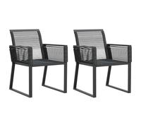 Qnhdfrt Lot de 2 chaises de jardin en polyrotin noir - 53 x 59 x 79 cm - Cadre en acier - Design moderne - Durable - Résistant aux UV - Pour balcon, terrasse, jardin
