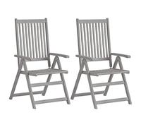 Qnhdfrt Lot de 2 chaises de jardin réglables pliables 57 x 69 x 110 cm en acacia massif gris dossier 5 positions en bois robuste pour balcon, terrasse, salon