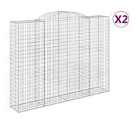 Qnhdfrt Lot de 2 Gabions Arqués en Fer Galvanisé Argenté | Dimensions de 300x50x220/240 cm, conçu pour les clôtures de jardin et les murs de soutènement extérieurs.