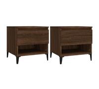 Qnhdfrt Lot de 2 tables d'appoint marron aspect chêne 50 x 46 x 50 cm avec tiroir, structure en métal, design industriel moderne pour salon, couloir et balcon, table basse et console étroite