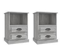 Qnhdfrt Lot de 2 tables de chevet, console de chevet avec 2 tiroirs et compartiment de rangement, table d'appoint pour chambre à coucher, en bois, gris sonoma, 43 x 36 x 60 cm, support mural inclus