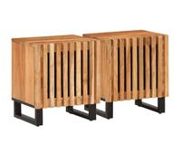 Qnhdfrt Lot de 2 tables de chevet en bois d'acacia massif avec porte et compartiment - Table d'appoint pour chambre à coucher - 40 x 34 x 46 cm - Stable et moderne