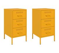 Qnhdfrt Lot de 2 Tables de Chevet Industrielles Jaune Moutarde 36x39x68 cm, Meuble d'Appoint en Acier Laminé à Froid avec 3 Tiroirs pour Chambre et Salon
