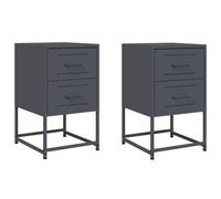Qnhdfrt Lot de 2 Tables de Chevet Industrielles, Table de Nuit en Acier Anthracite, Meuble d'Appoint avec Rangement pour Chambre ou Salon, Dimensions 36x39x60,5 cm