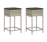 Qnhdfrt Lot de 2 tabourets de bar de jardin - Gris clair - 40 x 40 x 76 cm - Fauteuil en rotin synthétique avec coussins épais gris foncé - Cadre en acier résistant aux UV - Design moderne pour balcon
