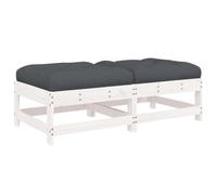 Qnhdfrt Lot de 2 tabourets de jardin avec coussins - Blanc - En pin massif - 62 x 62 x 32 cm - Design à lattes - Canapé d'extérieur moderne pour balcon, terrasse et jardin