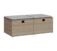Qnhdfrt Lot de 2 Tabourets de Jardin Résine Tressée Beige avec Rangement | Poufs d'extérieur modulaires 55x55 cm pour terrasse ou balcon, assise confortable et espace coffre sous le siège