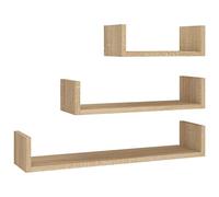 Qnhdfrt Lot de 3 étagères murales en chêne Sonoma - 60/45/30 cm - En forme de U - Design moderne - Robuste et durable - Pour salon, chambre à coucher, couloir
