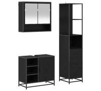 Qnhdfrt Lot de 3 meubles de salle de bain - Aspect chêne noir - 65/37,5 cm de large - Montage mural - Design moderne - Grand espace de rangement - Robuste et durable - Pour les petites salles de bains