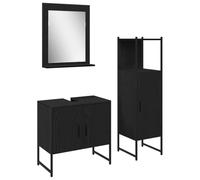 Qnhdfrt Lot de 3 meubles de salle de bain en bois noir - 33 x 33 x 113,5 cm - Design mural moderne avec meuble sous-lavabo et miroir - Pour petites salles de bain et WC d'invités