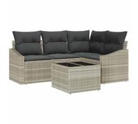 Qnhdfrt Lot de 5 canapés de jardin en polyrotin gris clair - Canapé d'angle - Siège central - Fauteuil avec accoudoirs - Table résistante aux intempéries - Design moderne - Robuste et durable - Pour
