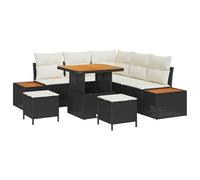 Qnhdfrt Lot de 8 canapés de jardin en polyrotin noir, 80 x 80 cm, module, moderne, avec espace de rangement, résistant aux UV, pour balcon, terrasse et petits jardins