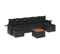 Qnhdfrt Lot de 8 meubles de jardin en polyrotin noir - 55 x 55 cm - Table en bois d'acacia - Tablettes latérales pliables - Modulaires - Pour terrasse, balcon, camping