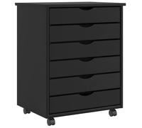 Qnhdfrt Meuble à roulettes avec 6 tiroirs, armoire de bureau en pin massif, armoire à tiroirs mobile pour ranger le bureau, le salon ou la salle de loisirs, 53 x 39 x 65,5 cm, noir
