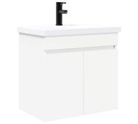 Qnhdfrt Meuble de Salle de Bain avec Lavabo Céramique et Robinet Noir - Meuble sous Vasque Suspendu Design Moderne, Gain de Place pour Petite Salle d'eau, Blanc, 61 x 40 x 74,5 cm